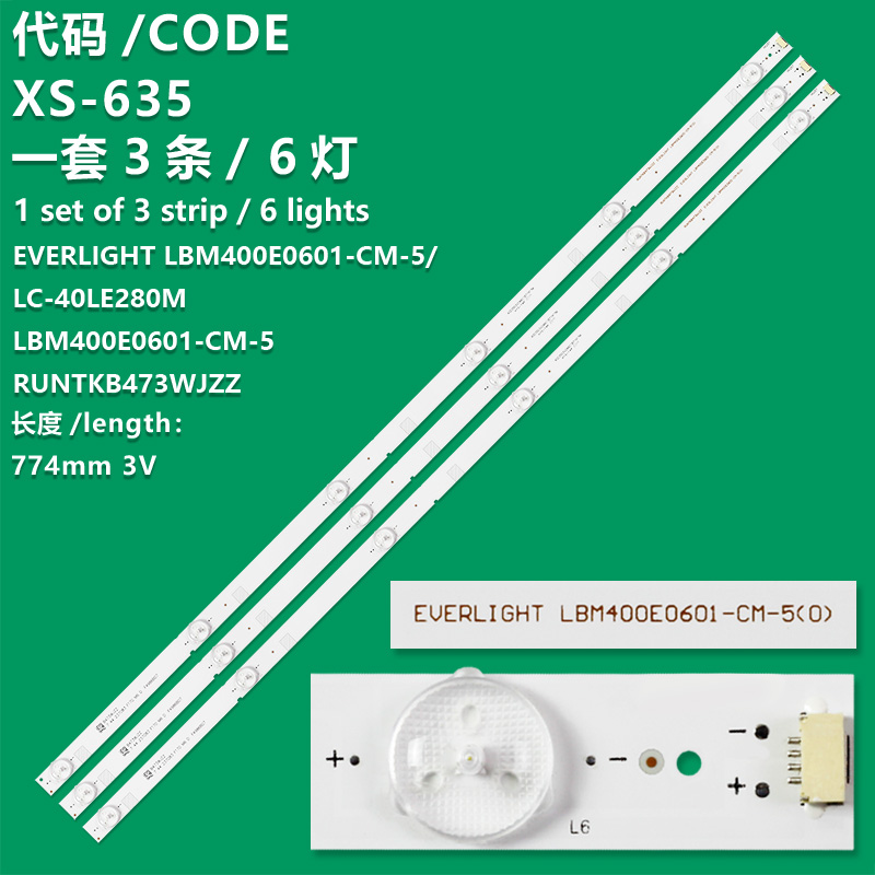 XS-635   3pcs Original LC-40LE280X led backlight RUNTKB473WJZZ LBM400E0601-CM-5(0) 6leds 
