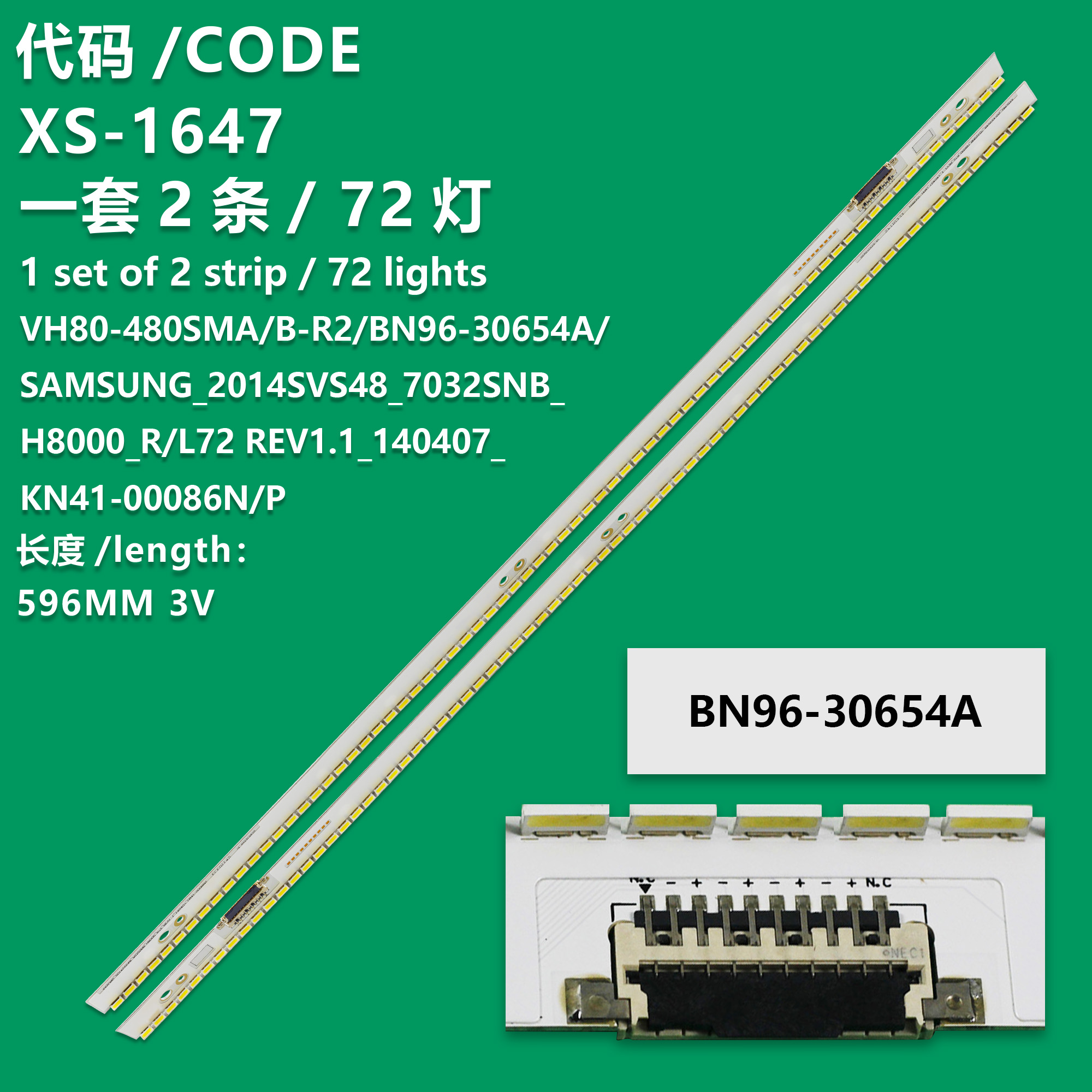 XS-1647 New LCD TV Backlight Strip LM41-00086N, LM41-00086P, VH80-480SMA-R2, VH80-480SMB-R2 For  Samsung UE48H6850AK, UE48H6850AW, UE48H6870AS, UE48H6870SS, UE48H6875SU