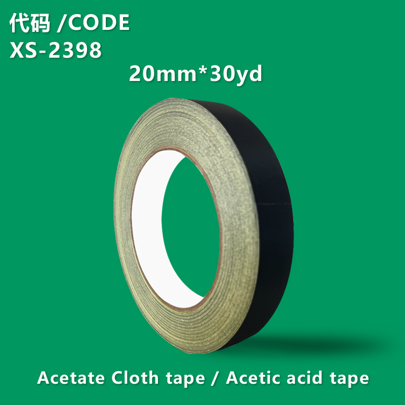 XS-2398 Acetate Cloth tape / Acetic acid tape 20MM*30M Acetate tape black high temperature resistant tape insulating electrical appliances LCD screen car wiring harness fixing acetate tape high viscosity