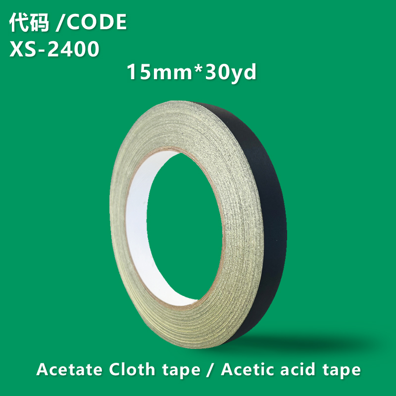 XS-2400 Acetate Cloth tape / Acetic acid tape 15MM*30M Acetate tape black high temperature resistant tape insulating electrical appliances LCD screen car wiring harness fixing acetate tape high viscosity
