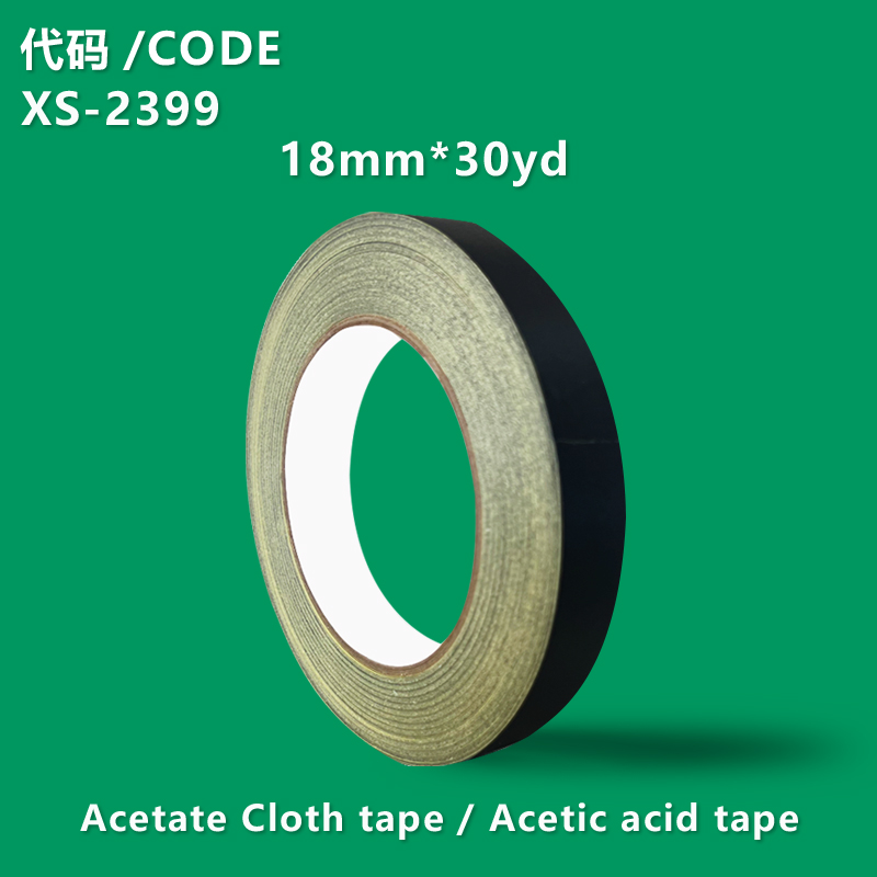 XS-2399 Acetate Cloth tape / Acetic acid tape 18MM*30M Acetate tape black high temperature resistant tape insulating electrical appliances LCD screen car wiring harness fixing acetate tape high viscosity