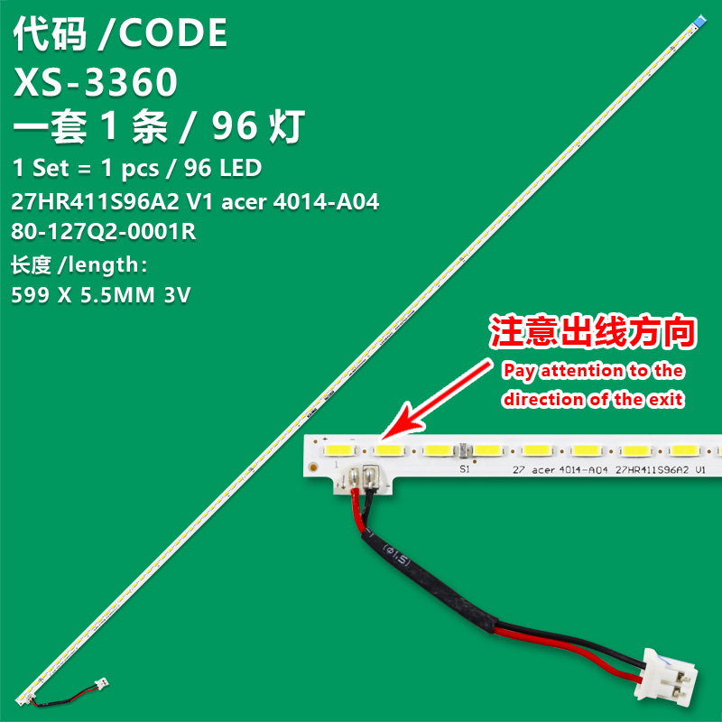 XS-3360 New LCD TV backlight strip 27HR411S96A2 V1 680-127Q2-0001R Acer 4014-A04  1PCS 96LED 599MM