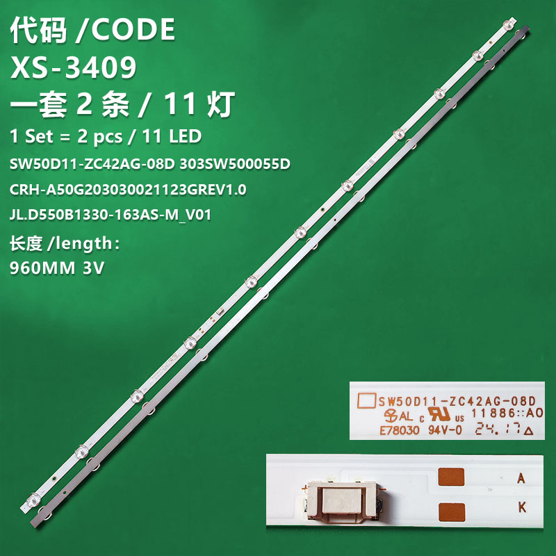 XS-3409 New LCD TV backlight strip  SW50D11-ZC42AG-08D 303SW500055D   JL.D550B1330-163AS-M_V01 CRH-A50G203030021123GREV1.0 for  Skyworth Kukai 50A2 50J3